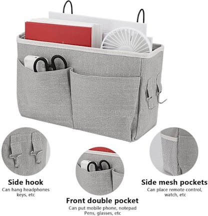 Bedside Organizer - Waterproof Canvas Bedside Organizer - Hanging Bedside Basket - For Home, Office & School Bedside Tables (Gray, White) - Image 4