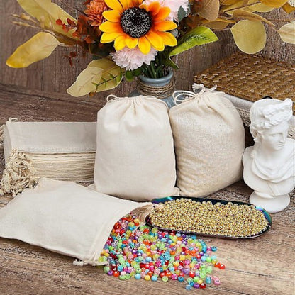 Storage Bags - Fabric Bags 20 x 15 cm - Pack of 15 Cotton Bags - Linen Drawstring Bags - Small Reusable Gift Bags - Cotton Bags - Canvas Bags - DIY - Coffee - Image 4