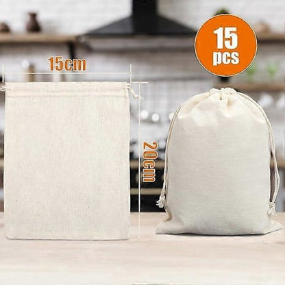 Storage Bags - Fabric Bags 20 x 15 cm - Pack of 15 Cotton Bags - Linen Drawstring Bags - Small Reusable Gift Bags - Cotton Bags - Canvas Bags - DIY - Coffee - Image 5
