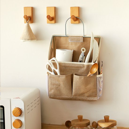 Storage Bag - Cotton and Linen Fabric - Bedside Storage Bag - Wall Mounted - Dorm Room Essentials and Snack Storage Bag - Visual Storage Bag - Image 2