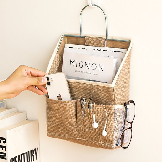 Storage Bag - Cotton and Linen Fabric - Bedside Storage Bag - Wall Mounted - Dorm Room Essentials and Snack Storage Bag - Visual Storage Bag - Image 4