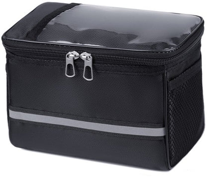 Bicycle handlebar bag - Removable bicycle handlebar bag with phone holder - Insulated - Phone bicycle bag - Waterproof - Black