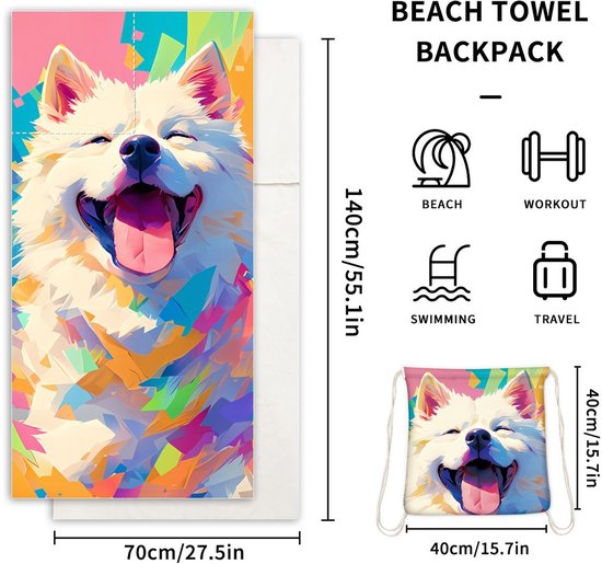 2-in-1 foldable beach towel - printed bath towel - all-in-one beach towel - integrated bag - storage space - Image 3