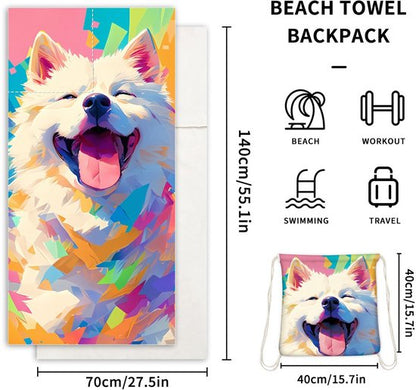 2-in-1 foldable beach towel - printed bath towel - all-in-one beach towel - integrated bag - storage space - Image 3