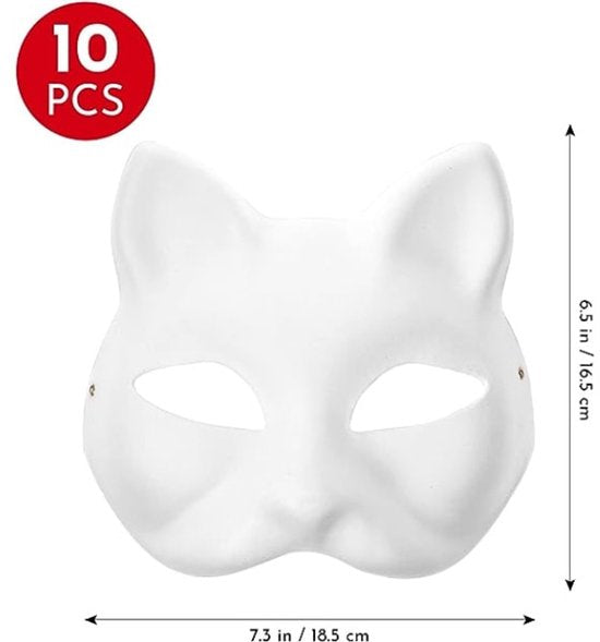 10 Paintable Cat Masks - DIY Animal Costume Masks - White Masks - Half-Used for Masquerade - Halloween - Cosplay Masks for Kids - Party Costume Supplies - Image 2