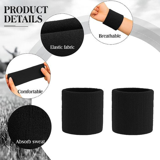 Tennis Sweat-Wicking Wristbands - 3 Pairs - Unisex - Adult - Thickened Elastic Wristband - French Terry - Sports Wristband - Suitable for the Gym - Image 2