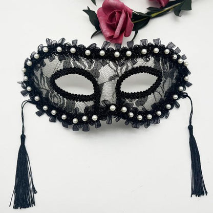 Masks - Halloween Half Face Pearl Lace Ribbon Mask - Masquerade Cosplay Party - Photography Props - 2 Items - Image 3