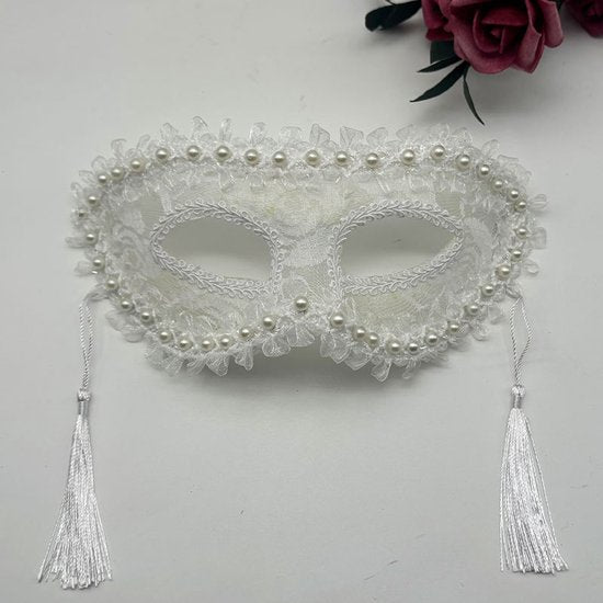 Masks - Halloween Half Face Pearl Lace Ribbon Mask - Masquerade Cosplay Party - Photography Props - 2 Items - Image 4