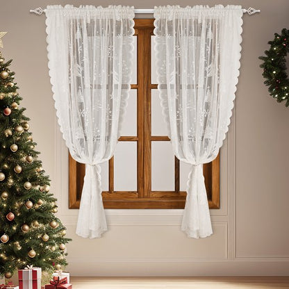 Window Screen - Ice Flower Christmas Tree Window Screen - Metal Mesh - European and American - Christmas - Curtain - Net Curtain 2-Piece Set (150*200cm) - Image 5
