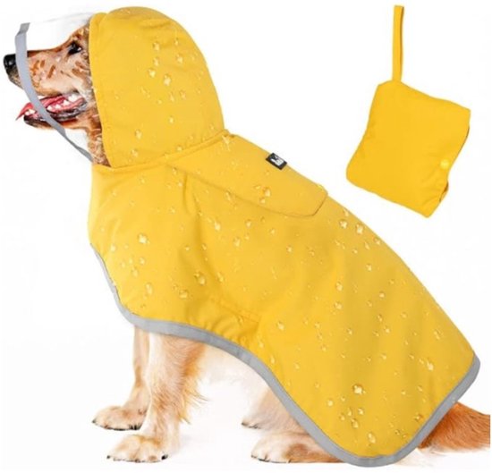 Dog Raincoat - Adjustable - Transparent Hood - Double Layer Dog Raincoat - Reflective Stripes - Storage Compartment - Dog Poncho - Size Small