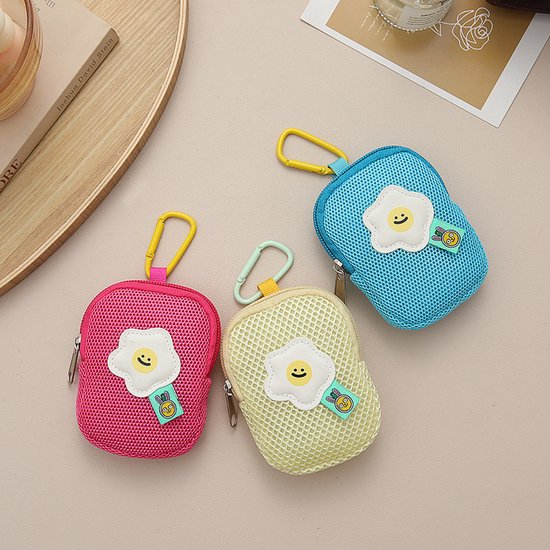 Storage Bag - Cute Mesh - Flowers - Keychain Wallet - Headphone Bag - Pendant Storage Bag - Multifunctional - Blue - Image 4