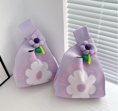 Storage bag - Knitted bag - Floral handbag - Exquisite souvenir - Snack bag - Practical and versatile - Knitted - Bucket bag - Set of 2 - Image 4