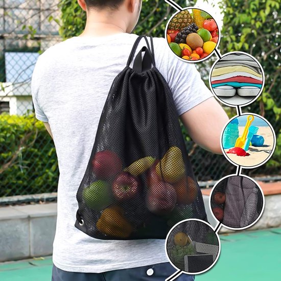 Black Sports Bag - 40*45cm - Mesh - Drawstring - Suitable for fitness, sports, swimming, diving, travel, yoga, dancing, camping, hiking - Image 2