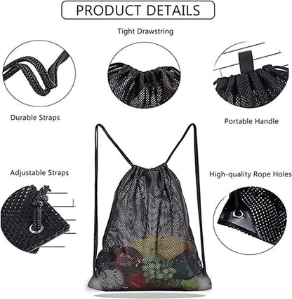 Black Sports Bag - 40*45cm - Mesh - Drawstring - Suitable for fitness, sports, swimming, diving, travel, yoga, dancing, camping, hiking - Image 3