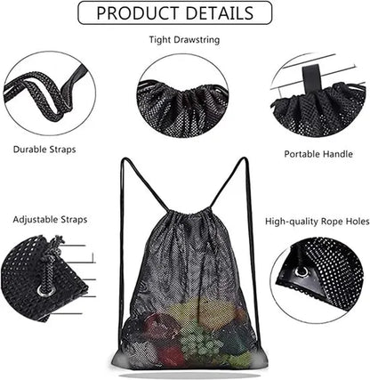 Black Sports Bag - 40*45cm - Mesh - Drawstring - Suitable for fitness, sports, swimming, diving, travel, yoga, dancing, camping, hiking - Image 3