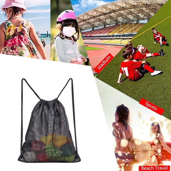 Black Sports Bag - 40*45cm - Mesh - Drawstring - Suitable for fitness, sports, swimming, diving, travel, yoga, dancing, camping, hiking - Image 4