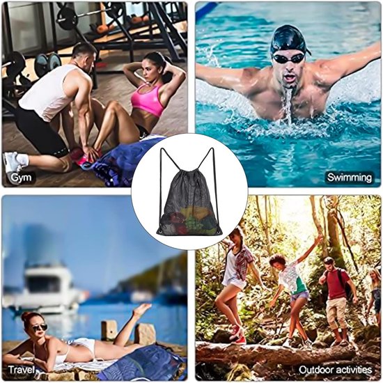 Black Sports Bag - 40*45cm - Mesh - Drawstring - Suitable for fitness, sports, swimming, diving, travel, yoga, dancing, camping, hiking - Image 5