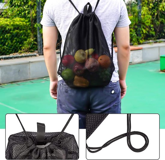 Black Sports Bag - 40*45cm - Mesh - Drawstring - Suitable for fitness, sports, swimming, diving, travel, yoga, dancing, camping, hiking - Image 6