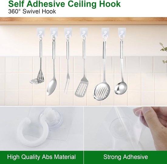 5-pack self-adhesive hooks - Extra strong adhesive hooks - Transparent wall hooks - Self-adhesive - No drilling required - Suitable for bathroom, kitchen, office, bedroom - Image 4