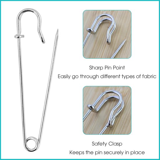 20 Safety Pins - Large Safety Pin Length - Heavy Safety Pins for Blankets, Kilts, Knitting, Crafts (63mm & 100mm) - Image 3