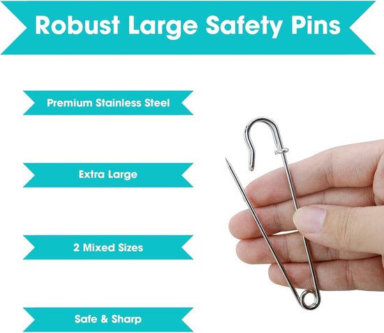 20 Safety Pins - Large Safety Pin Length - Heavy Safety Pins for Blankets, Kilts, Knitting, Crafts (63mm & 100mm) - Image 7