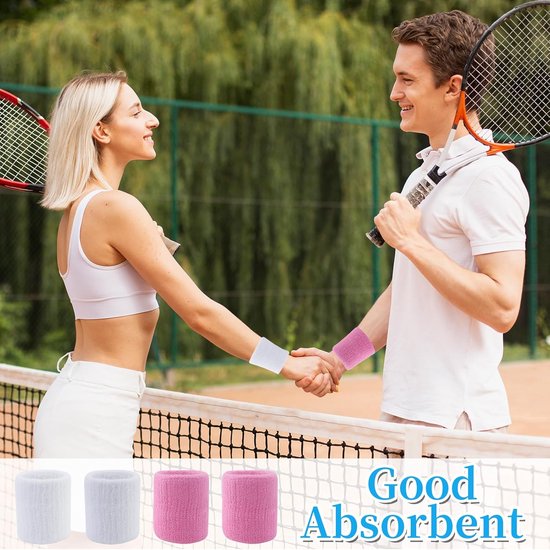 4-Pack Sweat-Wicking Wristbands - Super Stretch Cotton Sports Wristbands - Sweat-Wicking Wristbands - For Tennis, Sports, Basketball, Gymnastics - (Pink and White) - Image 2