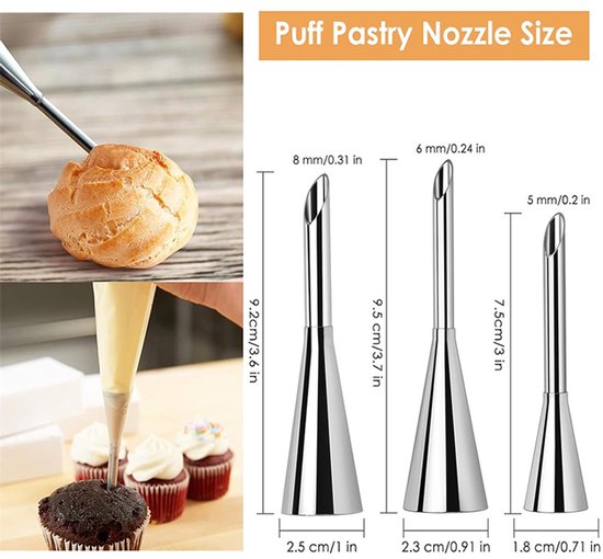 stainless steel piping nozzles - Cream piping nozzles - Piping nozzles - Accessories for filling jam, puff pastry, donuts, bread, pastries - Image 5