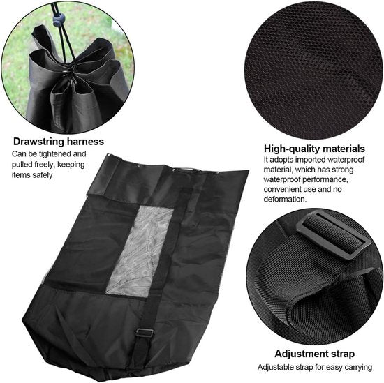 Soccer Net Bag for 10-15 Balls - Large Waterproof, Sturdy Tennis Shoulder Pad, Football-Basketball-Volleyball Bag, Drawstring Handbag - Black - Image 3
