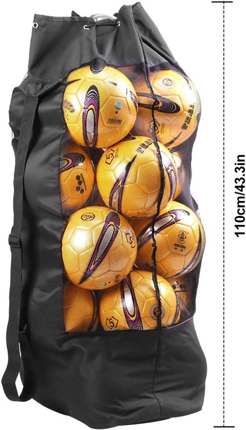 Soccer Net Bag for 10-15 Balls - Large Waterproof, Sturdy Tennis Shoulder Pad, Football-Basketball-Volleyball Bag, Drawstring Handbag - Black - Image 6
