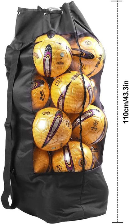 Soccer Net Bag for 10-15 Balls - Large Waterproof, Sturdy Tennis Shoulder Pad, Football-Basketball-Volleyball Bag, Drawstring Handbag - Black - Image 6
