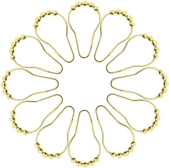 Shower curtain hooks (12-piece) - Curtain rings - Stainless steel rings with sliding system - Gold - Image 2