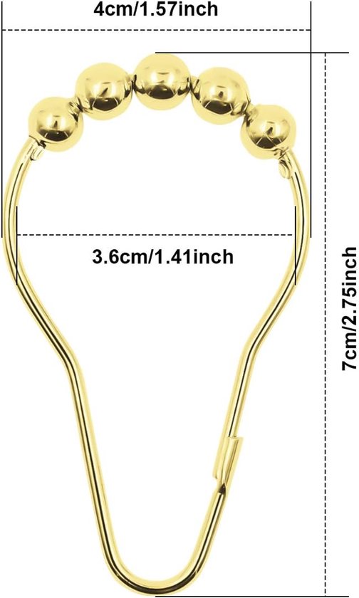 Shower curtain hooks (12-piece) - Curtain rings - Stainless steel rings with sliding system - Gold - Image 3