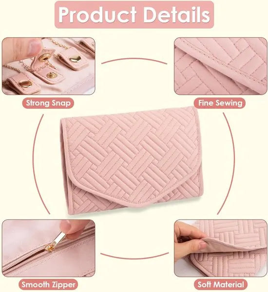 Storage Bag - Travel Jewelry Storage Bag - Tangle-Free - Foldable - Small Jewelry Roll - Luggage Accessory - For Necklaces, Earrings, Rings, Bracelets, Watches - Pink - Image 4