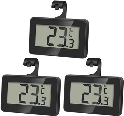 Set of 3 digital refrigerator thermometers - Magnetic aquarium thermometer with hook - Mini refrigerator thermometer - Freezer thermometer - for home, restaurant, bar - Black