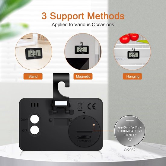 Set of 3 digital refrigerator thermometers - Magnetic aquarium thermometer with hook - Mini refrigerator thermometer - Freezer thermometer - for home, restaurant, bar - Black - Image 7