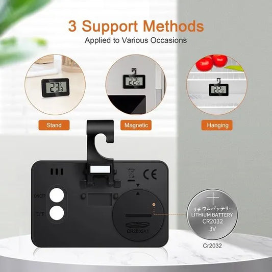 Set of 3 digital refrigerator thermometers - Magnetic aquarium thermometer with hook - Mini refrigerator thermometer - Freezer thermometer - for home, restaurant, bar - Black - Image 7
