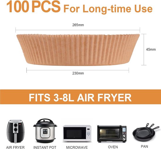 100 Airfryer Baking Pans - Round Baking Pans 23cm - Food Safe - BPA Free - Non-Stick Airfryer Pans - Easy to Clean - Suitable for Airfryers from 3-8 litres - Image 7