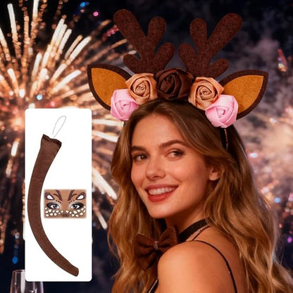 Headband - Elk Ears - Great for a Masquerade - Christmas Reindeer Headband and Tail - Perfect for Winter, Holidays, Halloween, Parties and Cosplay Costumes - Image 5
