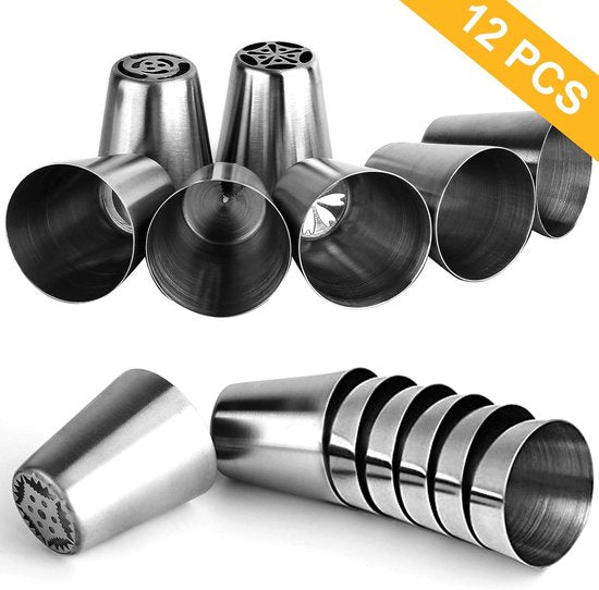 set of 27 cake decorating tips - 12 flower-shaped tips - cake decorating tip set - baking supplies for cookies and cupcakes - 2 leaf-shaped tips - 2 adapters - 10 piping bags - Image 4