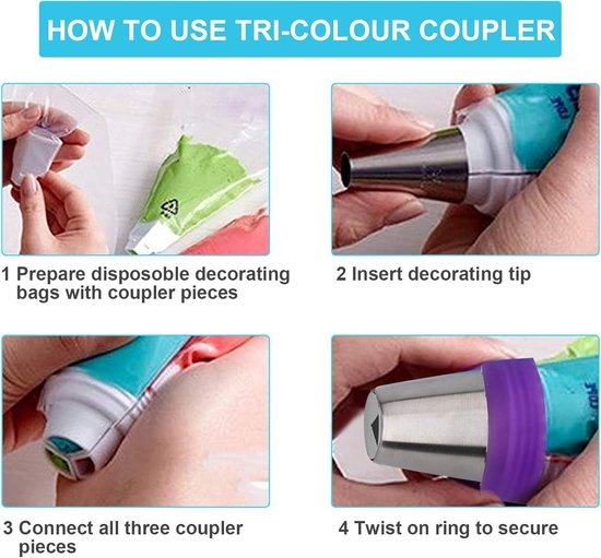 set of 27 cake decorating tips - 12 flower-shaped tips - cake decorating tip set - baking supplies for cookies and cupcakes - 2 leaf-shaped tips - 2 adapters - 10 piping bags - Image 5
