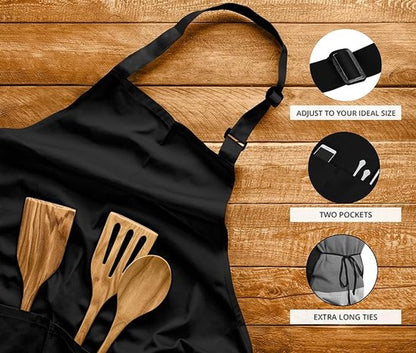 Two-piece kitchen aprons - Waterproof and stain resistant - Professional cooking aprons - Unisex - Suitable for various purposes including catering, pottery, painting, woodworking, etc. - With two large, practical pockets - Black - Image 3