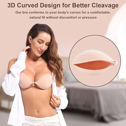 1 round bra cup - strapless invisible silicone - transparent push-up bra - seamless design - front closure - beige - B - Image 4