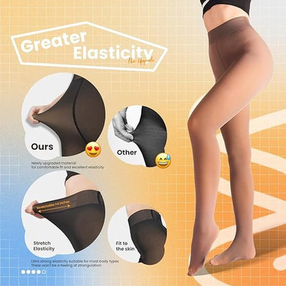 2-Pack Women's Thermal Leggings with Fleece Lining - High-Waisted Faux Sheer Tights - Lightweight - Extra Thick - Warm - Women's Leggings - Size XL (170-200 lbs) - Image 3