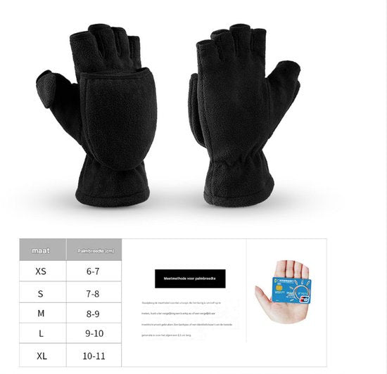 Unisex warm fleece gloves with fold-over top - Half-finger gloves - Warm gloves - Half-finger design - Suitable for writing, cycling, photo sessions with your partner - Winter gloves - Winter gift - Warm - Black XS - Image 6