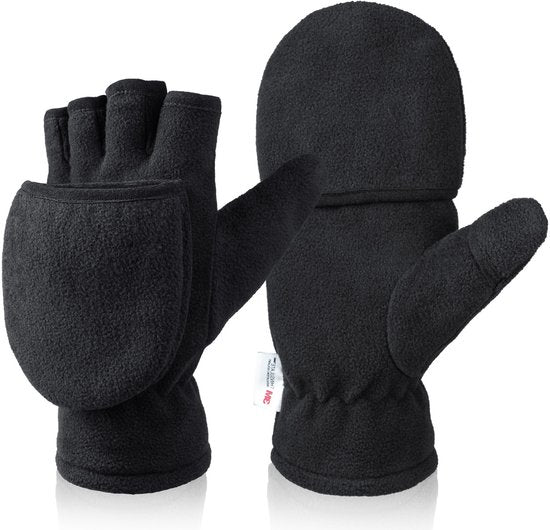 Unisex warm fleece gloves with fold-over top - Half-finger gloves - Warm gloves - Half-finger design - Suitable for writing, cycling, photo sessions with your partner - Winter gloves - Winter gift - Warm - Black - Size S - Image 2
