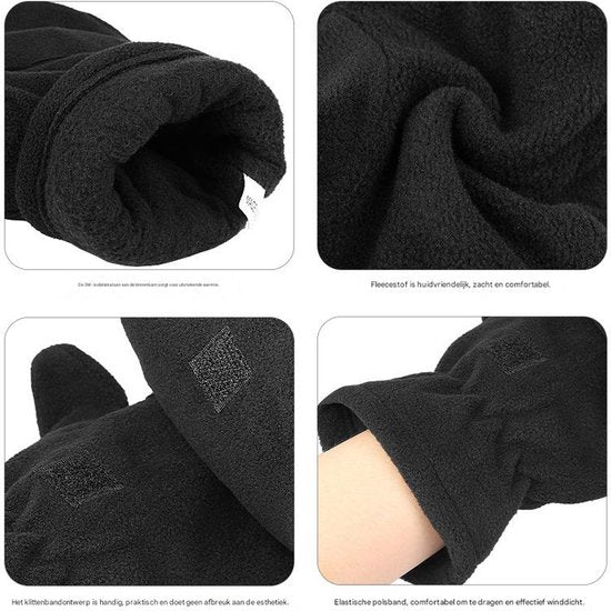 Unisex warm fleece gloves with fold-over top - Half-finger gloves - Warm gloves - Half-finger design - Suitable for writing, cycling, photo sessions with your partner - Winter gloves - Winter gift - Warm - Black XL - Image 3