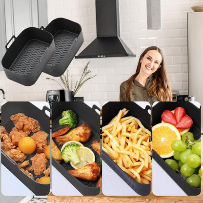 2-piece Airfryer accessory pads - Silicone Airfryer pads - Black - 19.5*16.5 cm - Image 5