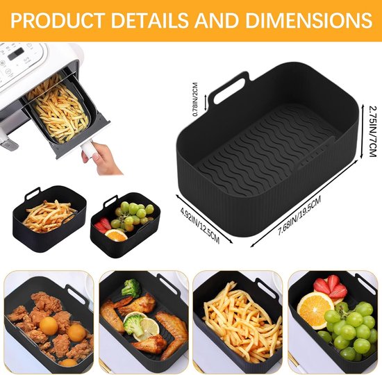 2-piece Airfryer accessory pads - Silicone Airfryer pads - Black - 19.5*16.5 cm - Image 6