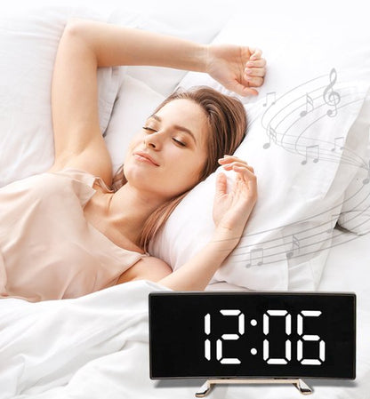 Multifunctional electronic alarm clock with light effect - Creative large screen - Curved LED light - Digital home mirror - Clock decoration - Black casing, white light - Image 3