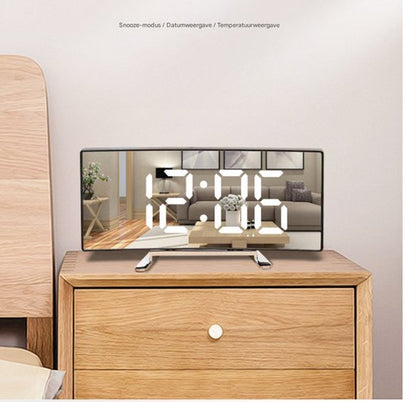 Multifunctional electronic alarm clock with light effect - Creative large screen - Curved LED light - Digital home mirror - Clock decoration - Black casing, white light - Image 4